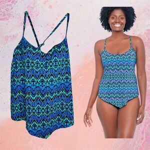 New! Slimming Blue Tankini Swim Suit Top - Dreamsuit by Miracle Brands Size 10